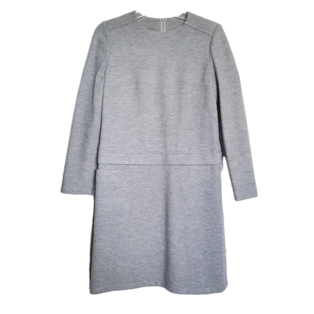 Vtg Hanae Mori Gray Wool Shift Dress Minimalist Quiet Luxury Pocket 38/ US 6 M